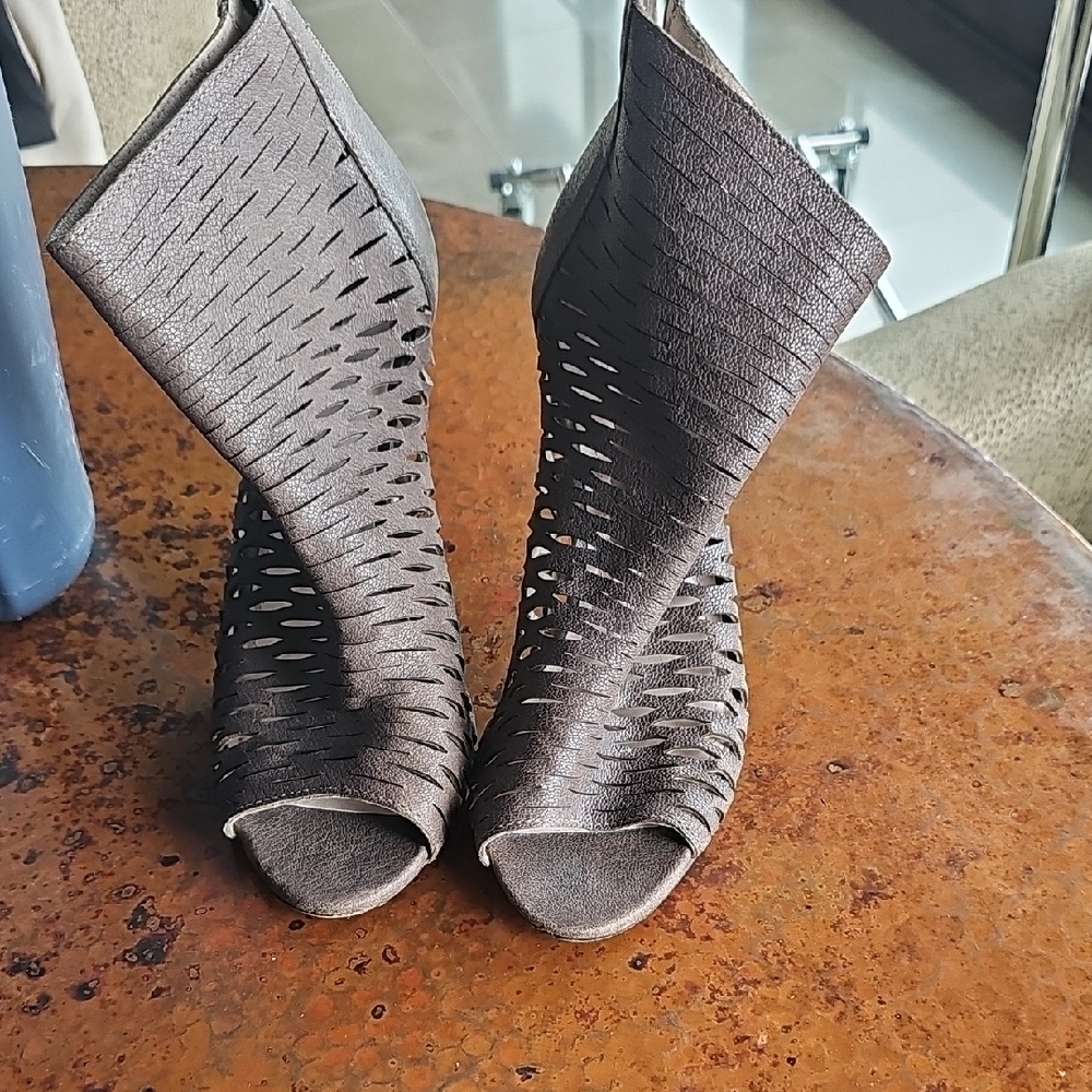 Vince Camuto Grey Peep-Toe Heeled Booties